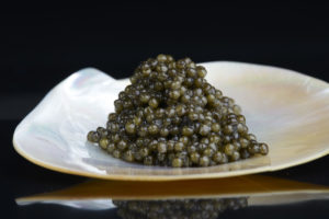 frischer Kaviar auf Muschelschale serviert