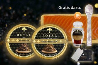 Gourmet Set Royal Caviar mit verschiedenen Kaviardosen Royal Beluga und Royal Premium Gold, dazu Lachs, Kaviarlöffel, Safran und Kühltasche